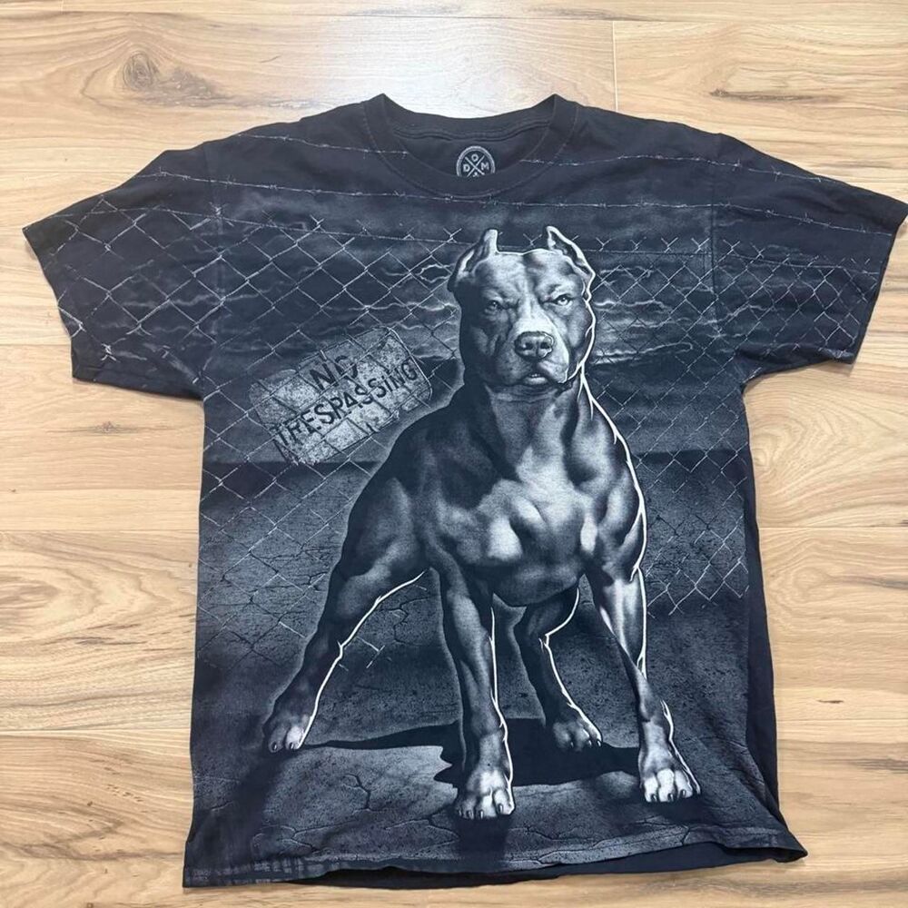 Y2K AOP No Trespassing Pitbull Streetwear graphic tee size medium